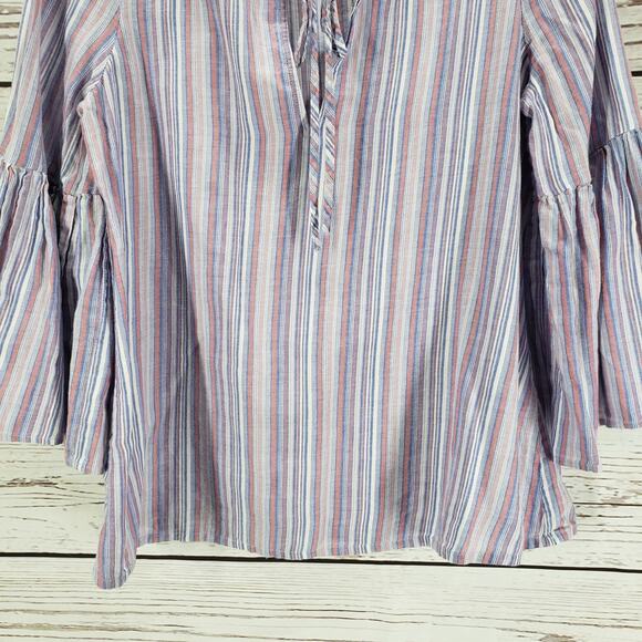 BCBGMAXAZRIA Purple 100%Cotton Bell Sleeve Striped Top Size Small - Picture 4 of 11